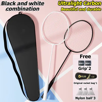 🎁BUY 1 TAKE 6🎁Original Badminton Racket Original Set Ultralight Carbon Designed for beginners High elasticity Adult Gym Fitness with Raketa Bag Professional Shuttlecock Badminton Set Full Carbon Fiber Badminton Rakets Strung Sports Badminton Racket
