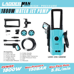 1800W Ladderman High Pressure Water Jet 150 Bar Waterjet Car Wash Pump Heavy Duty Washer Power Mesin Cuci Kereta Rumah