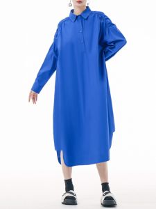XITAO Dress Hollow Out Long Sleeve Casual Shirt Dress