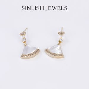 SINLISH 18K Gold Plated Retro French Seashell Earrings Elegant Premium Jewelry (one pair)