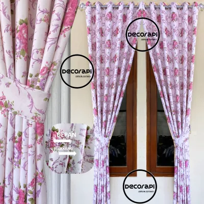 Gorden jendela pintu motif bunga shabby bahan import blackout dekorasi tirai jendela pintu minimalis pink hijau biru ungu coklat