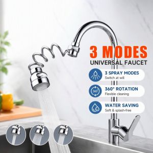 Yummy.miya Kitchen Faucet Aerator 3 Mode 360 Rotation Tap Sprayer Head Water Saving Filter Extension