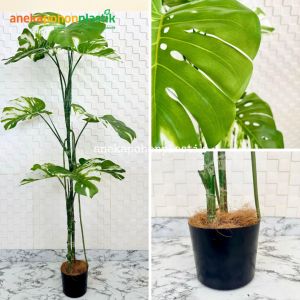 Pohon Artificial Pohon Hias Monstera Variegata T170 & T190 Latex Pot Dasar Hitam Plastik Dekorasi Rumah