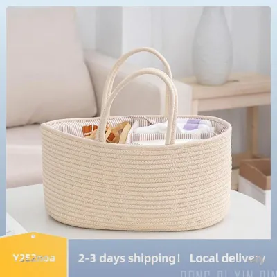 【Y2E2noa】 Foldable Mommy Diaper Caddy Baby Bag Storage Bag Organizer Cotton Rope Woven Removable Dividers