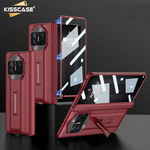 KISSCASE Hinge Coverage Case with Kickstand + Front Screen Glass for Huawei Mate X3 Full Body Protection Matte Hard PC Cover