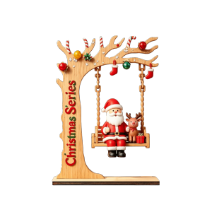 CONGMING 2D Christmas Table Decoration Cartoon Santa Snowman Multicolor Wood Swing Decoration Charming Wood Santa Claus Ornament Home Decoration