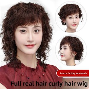 Tóc giả toàn bộ bằng tóc người thật chất liệu lụa dành cho phụ nữ trung niên và cao tuổi tóc giả thời trang tự nhiên dùng hàng ngày.