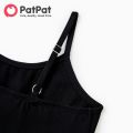 PatPat Family Matching Black Cotton Tee Beach Short-sleeve Shirt and Flora Print Splicing Halter Strap Midi Dress Sets. 
