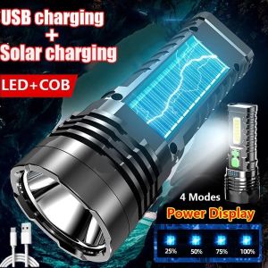 LT-911 Solar USB Rechargeable Torch with Built-in Battery with COB Side Light for Camping Fishing