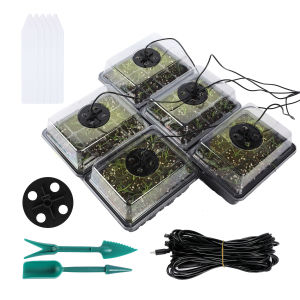 Upgrade 5in1 Set Seed Trays with Grow LED Light for Plants Propagator Trays with Heightened Lids LED Full Spectrum Sunlike White Plant Lights Germination Trays Seedling Kit-USB Powered