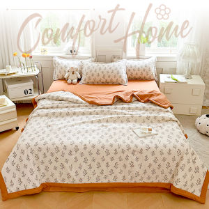 ผ้านวม ผ้าฝ้ายผสม ผ้าปูที่นอน+ปลอกหมอน ชุดเครื่องนอน4ชิ้น 200x230ซม. นุ่มสบาย ระบายอากาศ