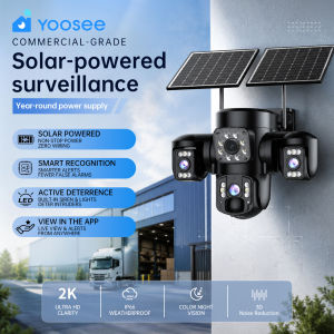 YOOSEE T4 Three Lens Dula Solar CCTV Camera 4G 8MP HD PTZ Control Alexa Rechargeable AOV 24/7Recording Wireless Outdoor Waterproof Solar Cctv Camera