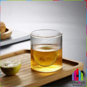 Homehub 300ml Glass Coffee Cup Tea Milk Yogurt Mug Creative Transparent Straight Vertical PatternDrinkware