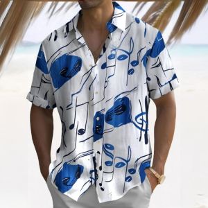 ZEEMIN 3d Music Symbol Print Hawaiian Shirts For Men Short Sleeve Shirt Summer Beach Casual Man Clothing Loose Oversized Men Shirt Tops