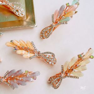 [SG] Premium Blings Stone Ribbon Bouquet Flower Spring Clip Hair Clip Accessories Ready Stock