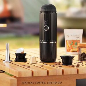 iCafilas Nanopresso Mesin Espresso Mini 2in1 Portable Coffee Maker Electric 80ml Kompatibel Kapsul & Kopi Bubuk