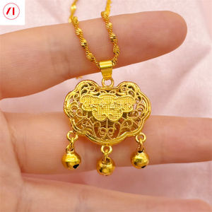 XT đồ trang sức Hàn Quốc 24K rỗng khóa chuông phụ nữ nhỏ 916 mạ vàng gốc