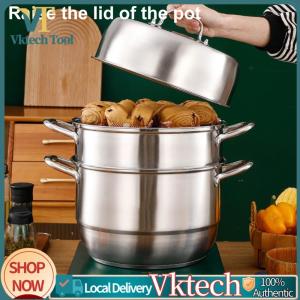 【Fast Delivery】11inch 3 Tier Stainless Steel with Lid&Handle Steamer Pot Thick Food Steamer for Vegetable Dumpling Stock Sauce Food【After Sales Guarantee】