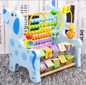 Đồ chơi gỗ bàn tính đa năng kèm luồn hạt đếm số hình con vật đáng yêu