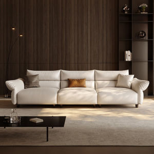Sofa Genuine Leather Sofa Living Row Inline Three-Seat High Back Leather Sofa