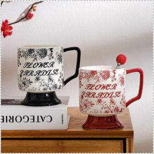Coffee Cup Living Aesthetics Wedding Cups Flower Cup Vintage Red Base Cups Elegant Lightweight