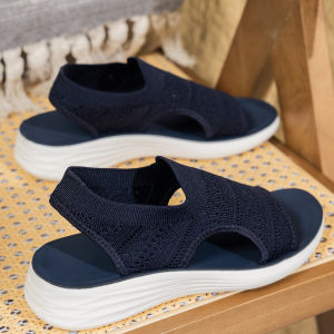 [Free Shipping] WomenS Large Size Sandals With Thick Soles Open-Toe Hollowed-Out Knitted Breathable Lightweight Soft-Soled Elastic  Hollowed-Out And Breathable