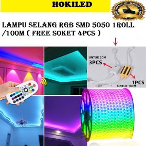 LAMPU LED SELANG RGB SMD 5050 DAN 2835 100M WARNA WARNI MULTICOLOR FULL COLOR AC 110V - 220V WATERPROOF