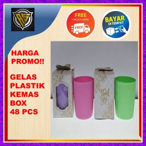 (48 PCS) Souvenir Pernikahan Gelas Plastik Warna Kemas Box Motif Cantik Murah Souvernir Grosir Mewah