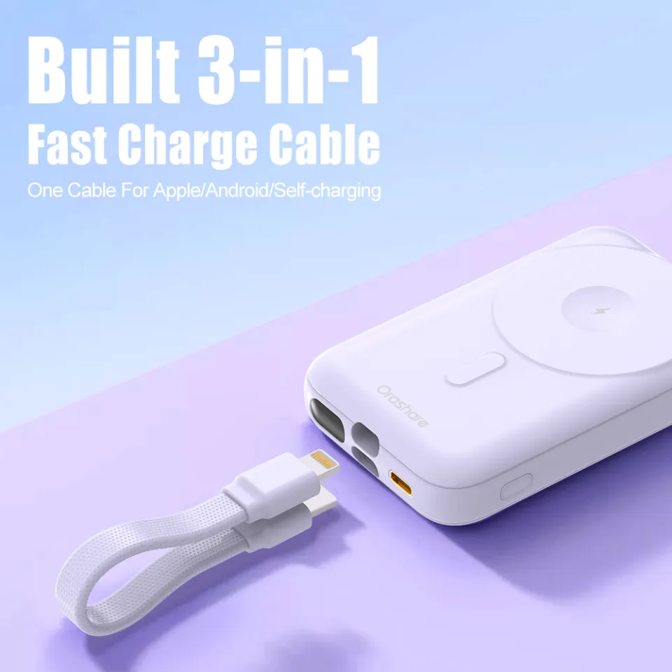 Orashare MGC10 Magsafe Powerbank 10000mAh Wireless Power Bank PD20W Mini  Magnetic Fast Charging with Cable Powerbank for iPhone 12-15 Series Huawei 