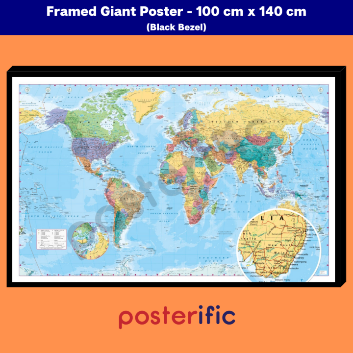 Framed Poster: World Map (Without Flags Detail) - 140 cm X 89 cm | Lazada