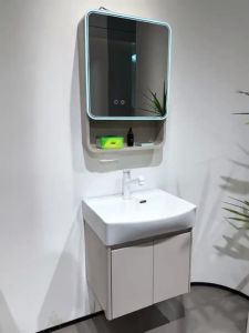 Bathroom Vanity Set Small Apartment Arc Honeycomb Aluminum with Integrated Ceramic Basin and Space Sink Cabinet