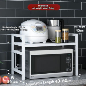 Expandable microwave rack 2/3 layer metal microwave rack lenght adjustable countertop kitchen storage rack with hooks