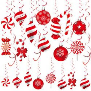 Christmas Ceiling Hanging  Candy Cane Foil Swirls Decorations for Home Winter Holiday Streamers Decorations Xmas Party Decor