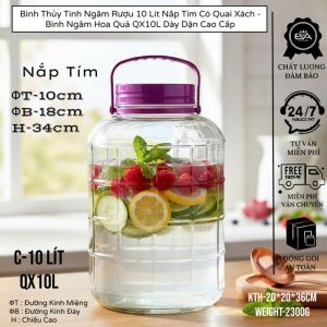 Bình Thủy Tinh QX10L Ngâm Rượu 10 Lít - Họa Tiết Ô Vuông Nắp Đỏ Có Van/Không Van - Bình Đựng Nước Trái Cây Cao Cấp