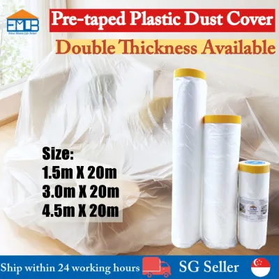 【SG Stock】Pre-taped Plastic Dust Cover Furniture Dust Proof Cover Plastic Sheet Renovation Dust Film
