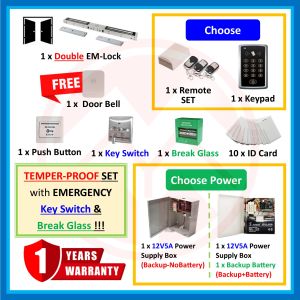 YMY [ DOUBLE EM-LOCK CARD ] WiFi TUYA APP SECURITY DOOR ACCESS SYSTEM FingerPrint DOUBLE ELECTROMAGNETIC LOCK (EM-LOCK) PACKAGE with Break Glass & Key Switch
