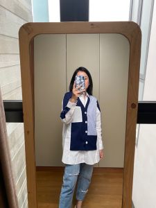 NANDO KEMEJA SALUR CARDI KATUN IMPORT GARIS GARIS ROMPI JADE SHIRT TERBARU KOREA Lengan Panjang Cardi Like Shirt 740