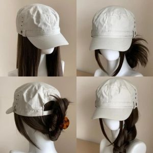 JING Quick-drying Flat Top Cap Breathable Thin Baseball Hat Retro Solid Color Newsboy Cap