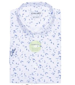 Áo sơ mi nam cộc tay CALUCI trắng họa tiết lá MSS3151S