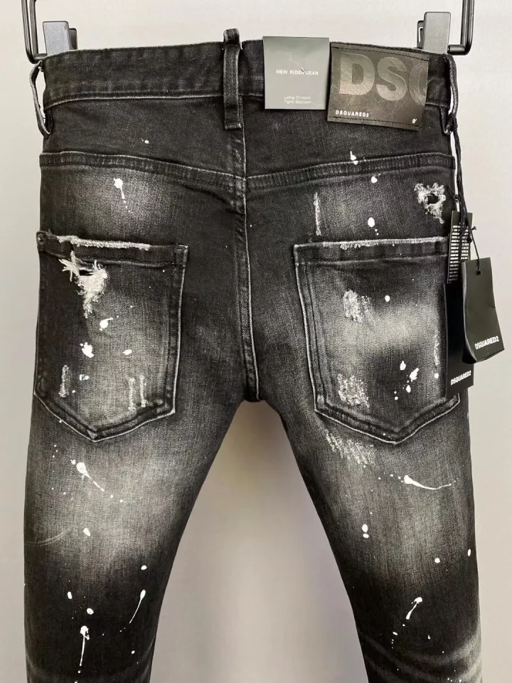 Zipper Designer Chains Denim Dsquared2 Jeans Holes Trousers Pants