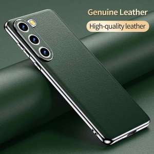 Genuine Cowhide Leather Phone Case for Samsung Galaxy S25 S24 S23 Ultra S22 Plus S21 Note 20 Plating Shockproof Protector Cover