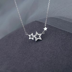 New 925 Sterling Silver Star Necklace Shiny Zircon Pentagram Clavicle Chain Exquisite Small Pendant Female Wedding Jewelry Gift