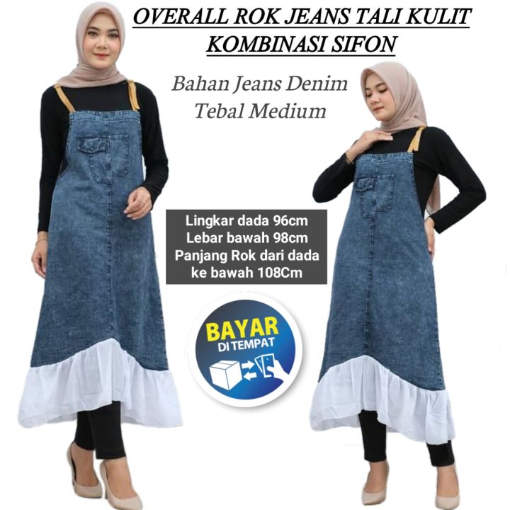 Overall Rok Levis Wanita Panjang Bahan Jeans Denim Tebal Fashion Gamis