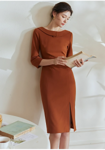 Đầm tay lửng cố thuyền màu cam trơn