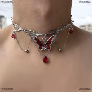 [COD] WEICHENG Vintage Y2K Necklace For Women Fashion Velvet Butterfly Tassel Crystal Collar Neck Chain Gothic Chains