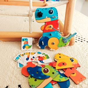 Đồ chơi câu đố vít Khủng Long-Trò chơi lắp ráp bằng gỗ & Ốc vít kim loại 3 bộ khủng long đầy màu sắc đồ chơi giáo dục thân cho trẻ em phối hợp mắt tay & đào tạo kỹ năng vận động tinh quà tặng bé trai & nữ