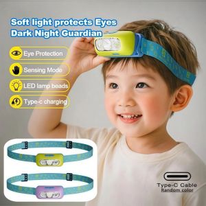 NEXTYOO Có thể sạc lại Đèn pha LED cho trẻ em Cảm biến Ánh sáng mạnh Đèn pha Di động Bền bỉ Đèn pin đeo đầu Trẻ em chạy đọc đạp xe