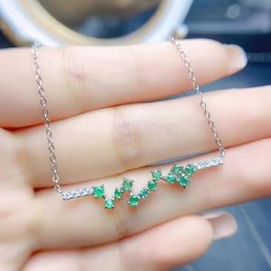 S925 Sterling Silver Natural Emerald Necklace2*2mm Green Gemstone Delicate Jewelry Gift for Women