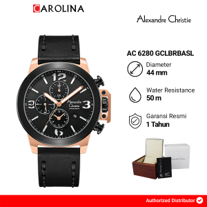 Jam Tangan Pria Alexandre Christie Chronograph AC 6280 GCLBRBASL Black Dial Black Leather Strap