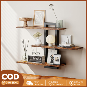 Wooden Shelf Wall Book Shelf Organizer Floating Hanging Shelf Home Display Rack With Metal Rack